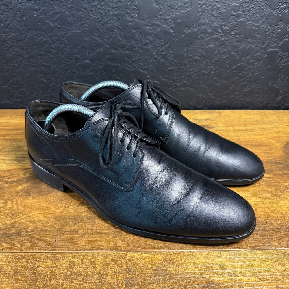 BOSS Hugo Boss 50299345 Black Leather Derby Dress Shoes‎ Mens Size 8